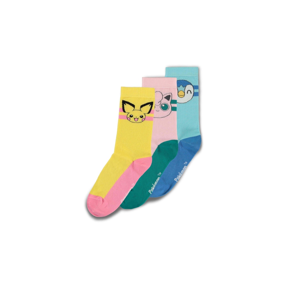Pokémon - Piplup, Pichu and Jigglypuff Crew (3 Pack) Socken - Mehrfarben
